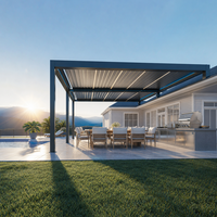 Pergola extérieure en aluminium sur mesure, à lames motorisées, à lames pliantes automatiques, toit rétractable avec store enrouleur