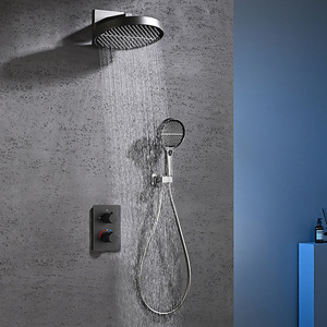 Conjunto de Ducha Termostática Empotrada, Todo en Cobre, con Cabezal de Lluvia LED, Tecnología de Oscurecimiento, Cabezal de Ducha Multifuncional, Moderno - Product Image 2