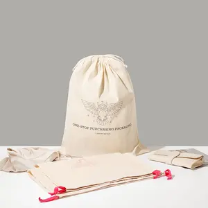 Custom logo print luxury unisex shoe drawstring dust cotton bag