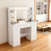 Table de toilette de maquillage d'hôtel avec tiroir de rangement, table de toilette de chambre à coucher, table de toilette classique avec miroir LED