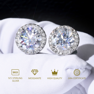 Envío Gratis, Pendientes de Plata de Ley 925 con Diamantes de Laboratorio Halo de 1.0CT y 2.0CT, Oro Blanco Vermeil, Joyería para Hombre y Mujer, VVS GRA, Moissanita - Product Image 1