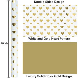 Gift <b>Wrapping</b> <b>Paper</b> Roll 46.8 Sq Ft Golden Heart Design For Wedding Valentine Birthday Bridal Shower Mother's Day - Product Image 3