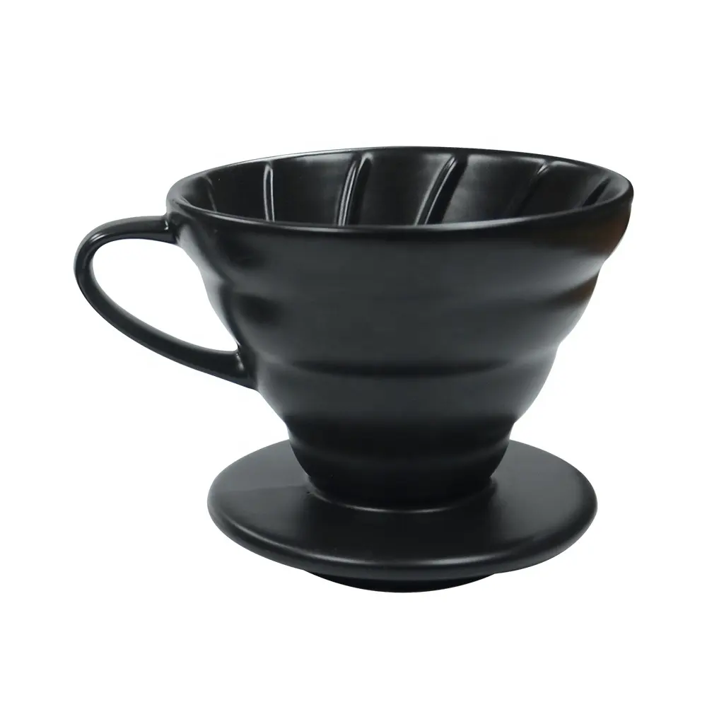 1-4カップ用2サイズセラミックコーヒードリッパーカップコーヒーフィルターカップブラックポアオーバーコーヒーコーンドリッパー