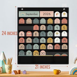 Tableau de calendrier mensuel pour salle de classe, format poche, 24x21 pouces, à fixer au mur, pour l'apprentissage des enfants et les fournitures pour enseignants - Product Image 1