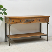 Console de salon rustique en bois massif, style ferme, avec rangement, plateau noir, durable, facile à assembler, idéale pour appartement