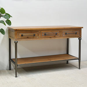 Meuble de salon, console d'entrée en bois massif avec cadre en métal rustique et plateau noir, rangement pour couloir - Product Image 1