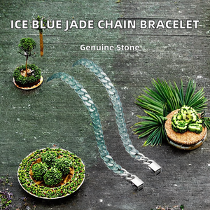 Pulsera <span class=keywords><strong>de</strong></span> Cadena Cubana <span class=keywords><strong>de</strong></span> Jade Natural Azul Hielo, Estilo Hip Hop, <span class=keywords><strong>de</strong></span> Acero <span class=keywords><strong>de</strong></span> Titanio, Personalizada, Unisex, <span class=keywords><strong>de</strong></span> Moda, Icing Seed Party - Product Image 2