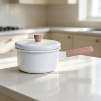 Casserole en émail de porcelaine avec rebord en acier inoxydable, logo personnalisé, pour le marché japonais, 14cm, 16cm, 18cm
