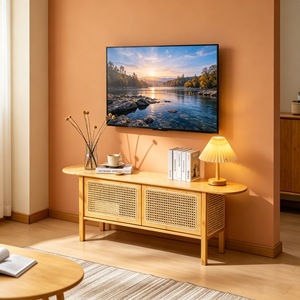 Bamboo And Rattan Woven TV <b>Cabinet</b> Double Door <b>Storage</b> Floor Standing For Living Room <b>Small</b> Apartment - Product Image 1