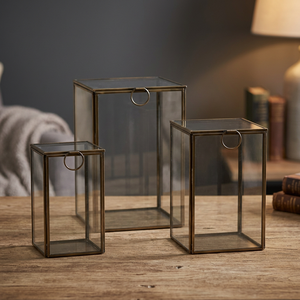 Glass Storage Boxes Set of 3 Clear Rectangular Metal Frame Decorative Display Cases <b>with</b> Handle - Product Image 2