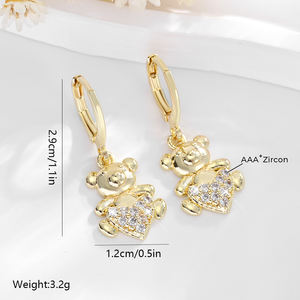 ต่างหูห่วงรูปหมีคุณภาพสูง ปี 2025 ชุบทอง 14k บนทองแดง เหมาะสำหรับใส่ทุกวัน เครื่องประดับสำหรับผู้หญิง - Product Image 4