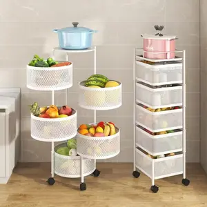 Étagère de cuisine multifonctionnelle Étagère de rangement rotative à 5 niveaux pour fruits et légumes Étagère de rangement rotative à 360 degrés