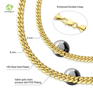 ZYO <strong>Real</strong> 14K Gold Plated <strong>Chain</strong> Jewelry Stainless Steel 3/5/6/8mm Solid <strong>Diamond</strong>-Cut Miami Cuban Link Curb Necklace for Men Women - Product Image 6