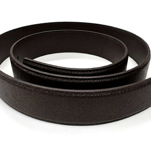 Sangle de ceinture en cuir de vachette Saffiano noir/marron fabriquée en Corée AT-33-110, 33 mm x 110 cm, pour boucle à cliquet, sans boucle, OEM personnalisé - Product Image 4