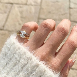 Bague de Pinky Plaqué Or Argent 925 avec Zircon Taille <span class=keywords><strong>Marquise</strong></span>, Bijou Quotidien Porte-Bonheur, Tailles 3 et 4, Vente Chaude - Product Image 2