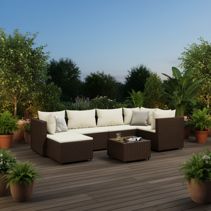 Set Lounge da Esterno in Rattan PE Marrone 7 Pezzi con Cuscini, Arredamento Moderno Contemporaneo per Uso Residenziale - Product Image 2