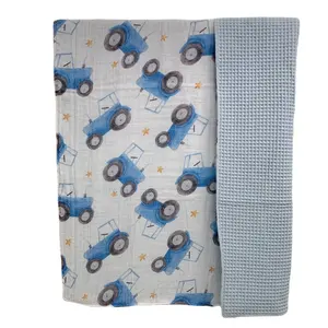 Venta al por mayor suave tejido gofre algodón bebé muselina manta dormir 2 capas manta swaddle