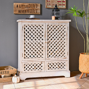 White Solid Wood Storage <b>Side</b> Cabinet Rustic Unique for Bedroom & Living Room Modern Design for Home Use - Product Image 5