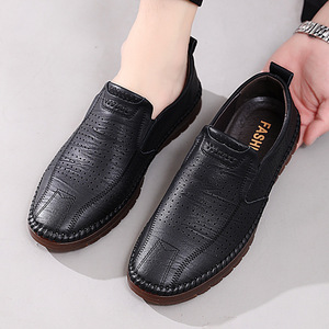Men's Genuine Leather <b>Slip</b>-On Sandals Closed Toe Summer Breathable Rubber Outsole Casual Shoes - Product Image 4