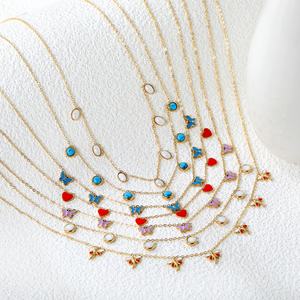 Wholesale Jewelry Fashion 18k Gold Plated Stainless Steel Zircon Pearl Turquoise Shell Heart Round Butterfly Charm Bracelet - Product Image 1