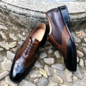 Goodyear welt estrutura marca sapatos para homens negócios Couro Real sola Oxford Vestido Sapatos - Product Image 5