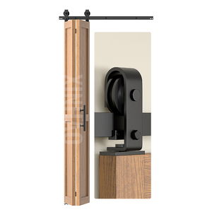 4FT/1.22M Porte unique montée sur le dessus Bi-fold noir porte de grange coulissante matériel intérieur personnalisation Kit de quincaillerie de porte de grange en bois - Product Image 1