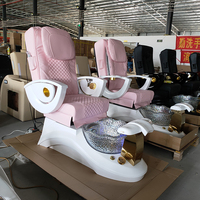 Chaises de spa pour les pieds en cuir rose sur base blanche luxueuse, inclinables, avec massage électrique, nouvelle chaise de pédicure pour salon de manucure avec lampe