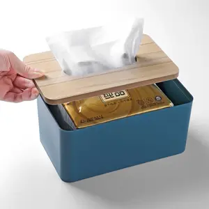 DS2980 حامل صندوق مناديل مستطيل مع غطاء من الخيزران للحمام غطاء صندوق مناديل خشبي مناديل الوجه الورقية للاستخدام مرة واحدة