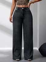 Jean Droit Gris Clair Taille Plus de Fabricant pour Femme/Maman, Taille Haute Extensible, Motif Uni, Coupe Ample
