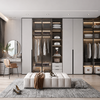 Système de dressing moderne sur mesure pour chambre à coucher avec coiffeuse, miroir et tiroirs en bois, autoportant, gain de place, grande capacité