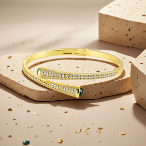 Luxury Gold Plated Bangles with Green Gemstone Full Rhinestone Inlay Twist Design Elegant Party Jewelry Women <strong>Fashion</strong> <strong>Accessory</strong> - Product Image 6