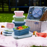 Set Van 4 Opvouwbare Herbruikbare Food Grade Siliconen Bento Lunchbox Luchtdichte Opvouwbare Voedselopslagcontainers Voor Fruit