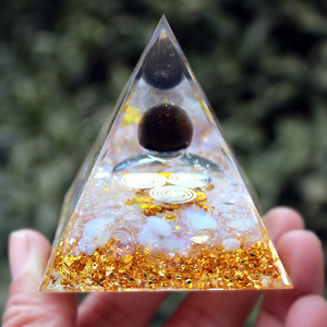 คริสตัลอีพ็อกซี่เรซิ่นรูปทรงพีระมิด ของตกแต่งบ้าน ลูกบอลชา 3 ชั้น ลายโอปอล ของตกแต่งโต๊ะทำงาน งานฝีมือสะสม - Product Image 1