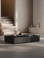 Mesa de centro italiana minimalista de lujo con piedra natural, espacio de almacenamiento, no requiere montaje, muebles rectangulares de alta gama para el hogar