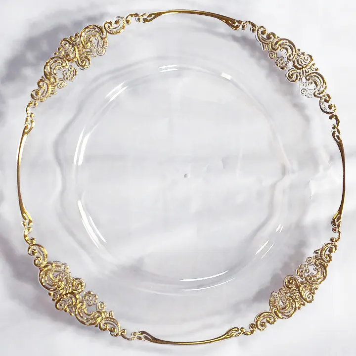 New Design Gold Einweg Party Plastik Dinner Teller für Hochzeits teller mit Gold oder Silber gemusterten Besatz