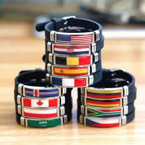 Hersteller 287 Länder Flagge Armband National Country Flag Armband Armreif Edelstahl Silikon Gummiband Armband