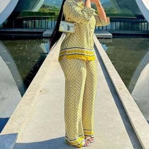 Women's Plus Size Loose Color Clashing Printed Shirt Casual Wide Leg <b>Pants</b> African 2 Pieces Set Fashion - Product Image 4