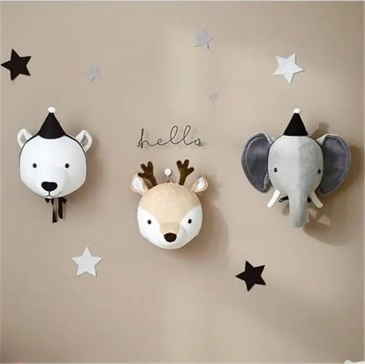 plush elephant/deer/bear animals head toy wall decoration home decor hanging ornaments