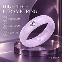 Bague en céramique haute technologie violette avec zircon rond transparent serti en clos, bijoux minimalistes pour cadeau de mariage, vente en gros, personnalisation OEM ODM