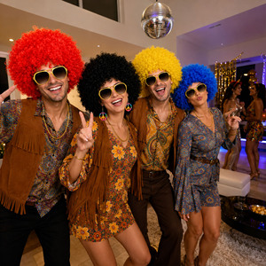 Pafu - Juego de 12 Accesorios para <span class=keywords><strong>Disfraz</strong></span> de Discoteca, Peluca <span class=keywords><strong>Afro</strong></span>, Gafas de Aviador, Cadena Dorada para Halloween, Navidad y Fiestas - Product Image 3