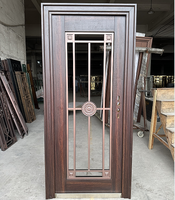 Porte résidentielle au design moderne Porte en verre brun en alliage de zinc avec motif de fleurs Portes extérieures en fibre de verre personnalisées