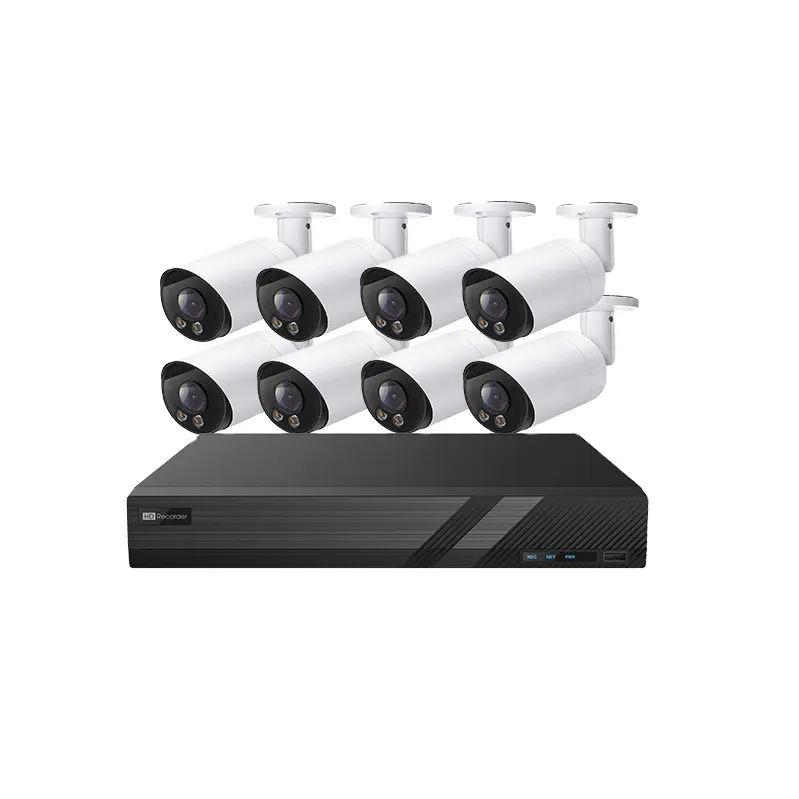 8CH 5MPカラーナイトビジョンCCTV IP POEキット8PCS 5MP Colorvu IP Mini Bulletカメラ1pc 8CH 4K POE NVR Guard Viewer App