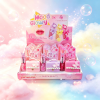 Gloss à lèvres 2-en-1 avec breloque de sac, design porte-clés mignon, hydratant, effet brillant verre, boîte de présentation de 12 pièces, vente en gros