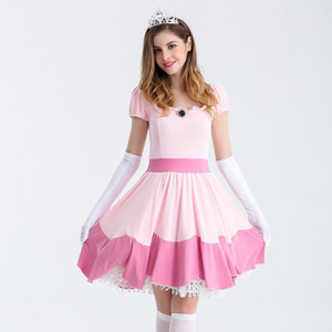 Vestido de Halloween para <span class=keywords><strong>Mujer</strong></span> <span class=keywords><strong>Princesa</strong></span> melocotón <span class=keywords><strong>disfraz</strong></span> completo de Cosplay con guantes lindo vestido de Cosplay ECOWALSON - Product Image 4