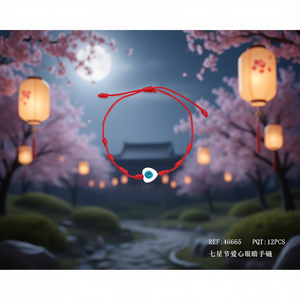 Bracelet en cordon rouge avec breloque cœur et œil, motif Sept Étoiles, pour femme, idéal comme cadeau - Product Image 3