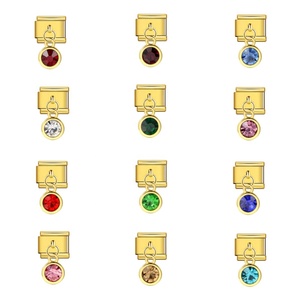12 Birthstone Gold-Bottom Round Pendant Italian Module Link <b>Bracelet</b> Titanium Steel Welded Hook Fashionable Versatile Bangle - Product Image 2