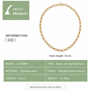 Collar de Cadena de Eslabones Ovalados de Acero Inoxidable con Baño de Oro al Vacío de 14K, Opción de Cierre de Anillo de Resorte, Tonos Oro y Plata - Product Image 4