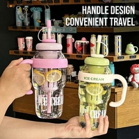 Bouteille en plastique pour café en gros, mignonne, grande capacité, avec paille et filtre à thé, idéale pour les enfants, la gym et le camping