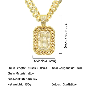 Colar Masculino com Pingente Quadrado Cravejado de Diamantes, Estilo Hip-Hop, Corrente Cubana Miami de 13mm, Novo Estilo Moderno - Product Image 2