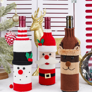 Giáng sinh chai rượu vang bao gồm Santa Claus Snowman dệt kim chai rượu vang áo len giáng sinh bữa tiệc tối bàn trang trí - Product Image 5